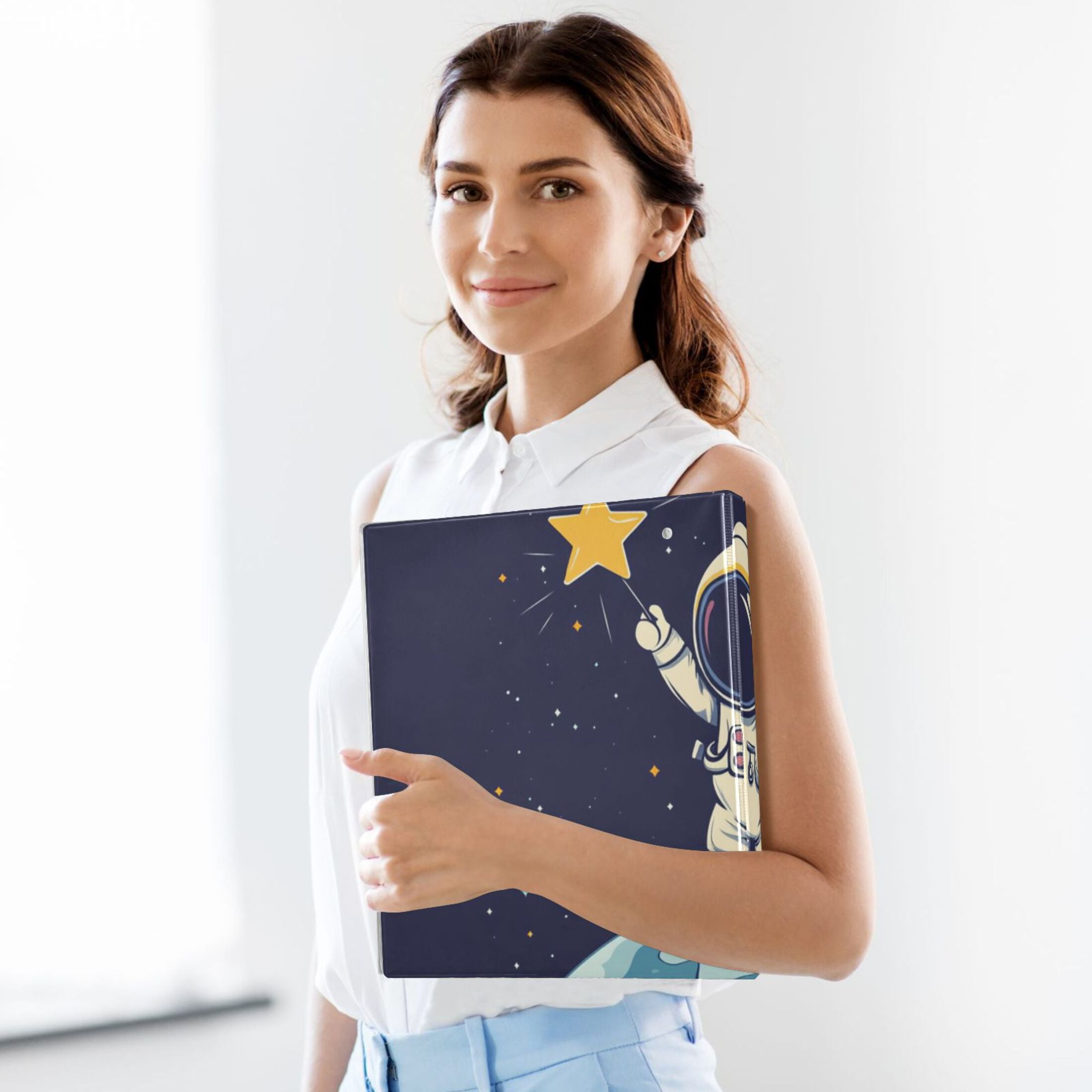 Astronaut Reaching Star 3 Ring Binders 1.5 inch Hardcover File Folders with Interior Pockets A4 Size Organizer for School Office Hospital