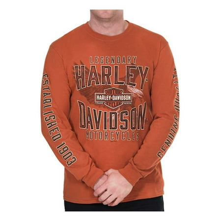 Harley Davidson Mens Eagle - Harley-Davidson Men's Chase Eagle Crew-Neck Long Sleeve Shirt - Texas Orange, Harley Davidson