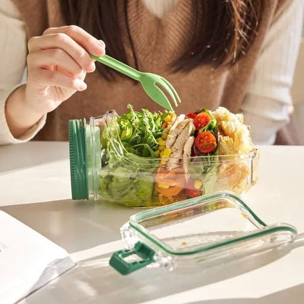 Ensalada Tarro De Ensalada Con Tapa Compartimento Para Aderezo Apto Para Microondas Y Lavavajillas A Prueba De Fugas Reutilizable Recipiente De Ensalada Abierto Lateral De 1000 Ml