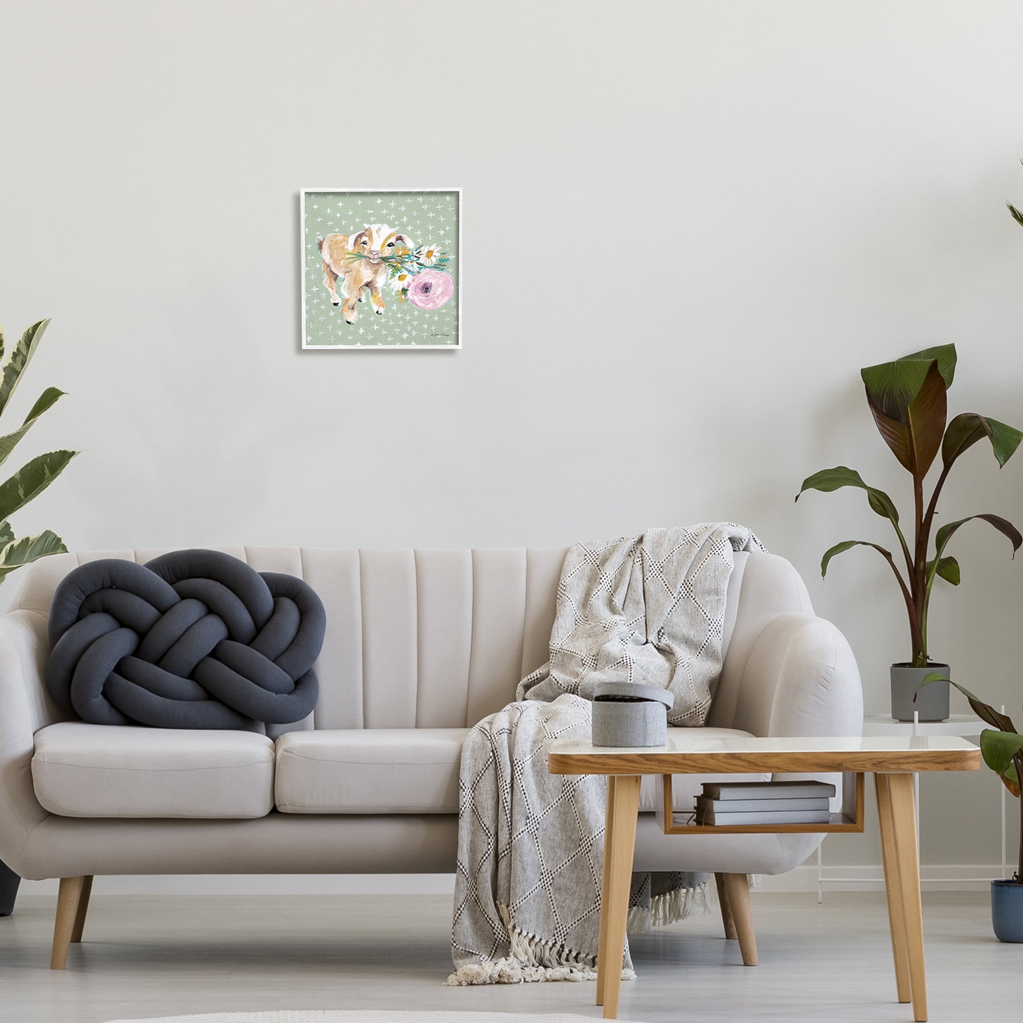 Stupell Industries Attentive Buckling Goat Offering Flowers Studded Backdrop,12 x 12, Design by Jessica Mingo