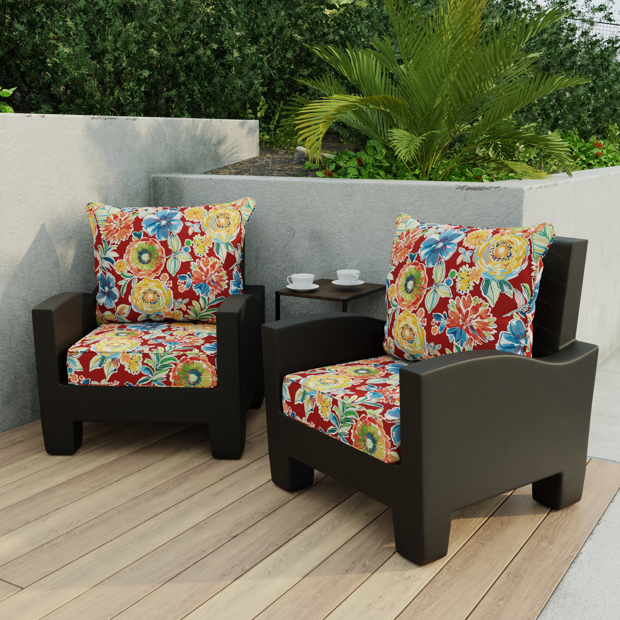 Jordan Manufacturing 46.5" x 24" Colsen Berry Red Floral Rectangular Outdoor Deep Seat Chair Cushion Set with Welt