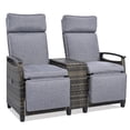thumbnail image 4 of Segmart Patio Recliner Loveseat Chair, Adjustable Backrest Wicker Outdoor Lounge Chair Set with Acacia Wood Armrests and Built-in Storage Table for Balcony, Porch, Lawn, Gray, 4 of 11