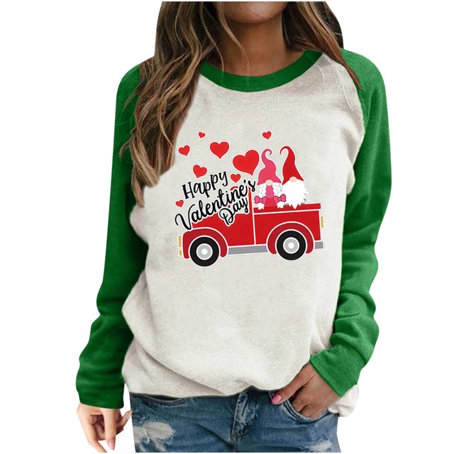 RKSTN Chandail en Molleton de la Saint-Valentin pour Femmes Mode Imprimé Lettre et Cœur Chandail en Molleton Manches Longues Col Rond Tops