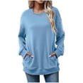 thumbnail image 2 of NJDVHB Hauts d'Hiver pour Femmes, Chandail pour Femmes, Chemisiers Habillés pour Femmes, Hauts pour Femmes Unis à Double Poche à Manches Longues à Col Rond, Bleu Ciel, m, 2 of 3