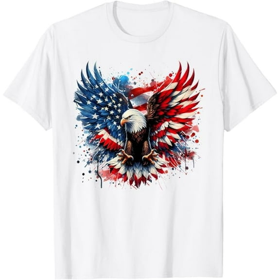 American Flag Bald Eagle Patriotic Eagle 4th of July USA Gifts T-Shirt Unisex Crew Neck Short Sleeve Tees
