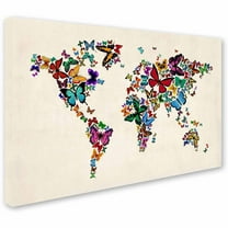 Trademark Fine Art "Butterflies Map of the World II" Canvas Art by Michael Tompsett