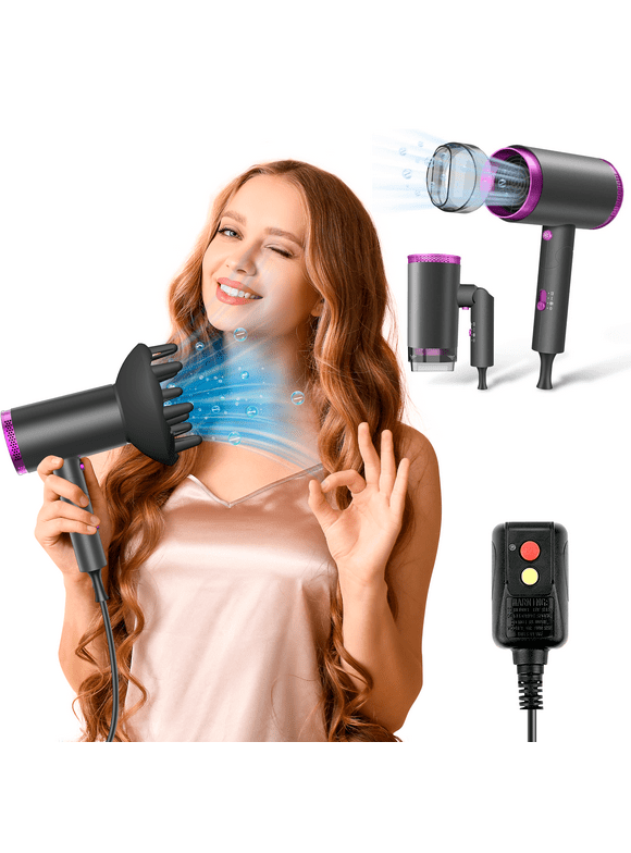 iFanze Ionic Hair Dryer, 1875W Professional Foldable Blow Dryer Safety Upgraded, Negative Ion Technolog, 3 Heating/2 Speed/Cold Settings, Contain 1 Nozzles and 1 Diffuser, for Home Salon Travel Kids