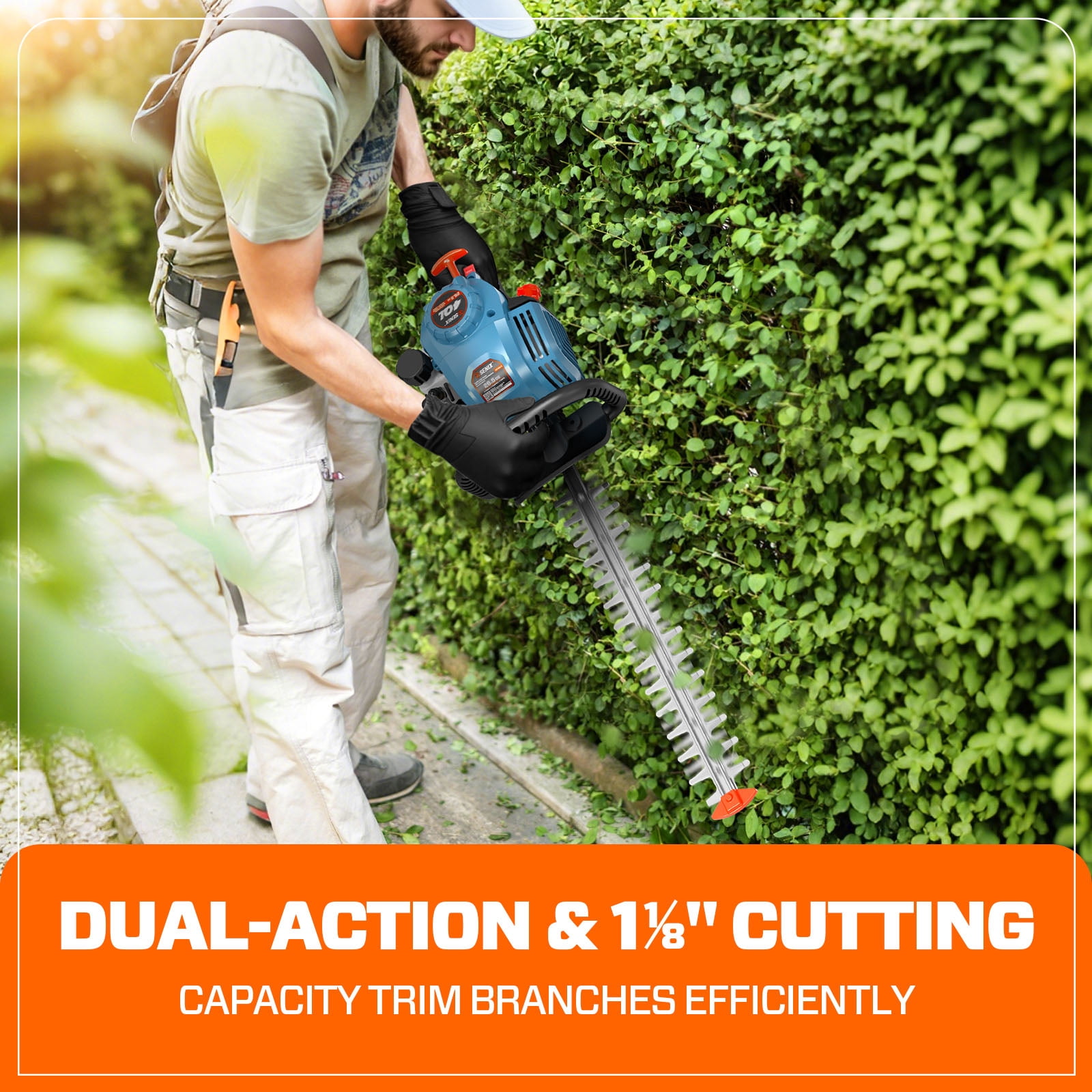Senix 4-Cycle Gas Powered Hedge Trimmer, Heavy Duty Lightweight Lawn Cutter, 26.5cc, Dual Action Cutting Mechanism, HT4QL-L