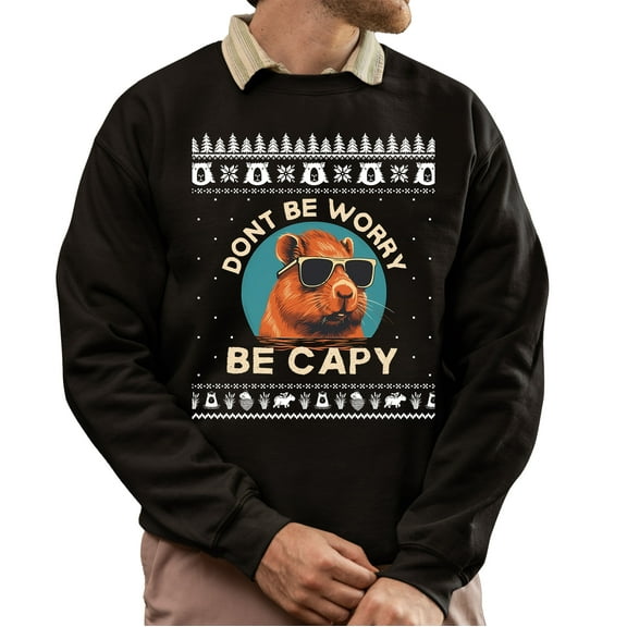 Christmas Sweatshirt, Don't Be Worry Be Capy Funny Capybara Christmas Sweatshirt, Cute Animal Holiday Sweatshirt, Capybara Lover Gift for Men & Women