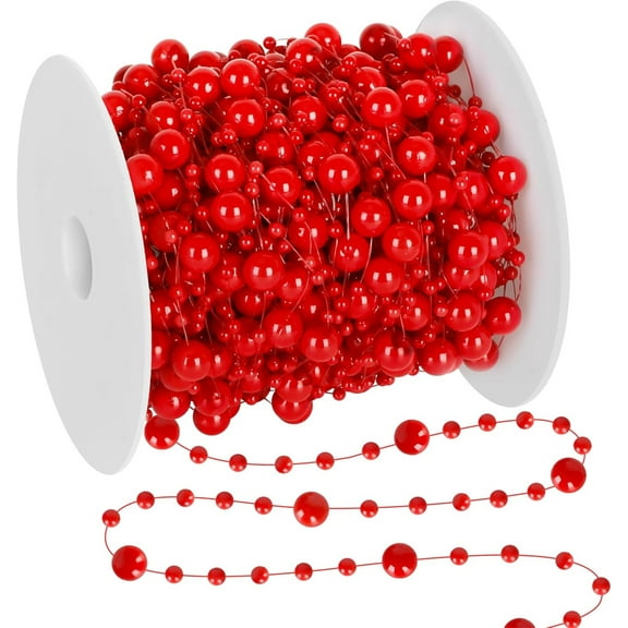 Christmas Tree Beads Garland Decoration,NOGIS 98.4 Feet Silvery Pearl Strands Chain for Christmas Tree Decor,Crafts and Holiday Decor (Red)