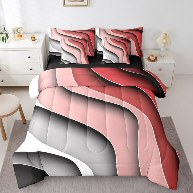 YST 7-Piece Ombre Gradient Geometric Comforter Set, King Size, Modern Abstract Bedding, Polyester, Bed in a Bag