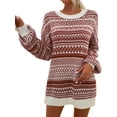 thumbnail image 1 of Qmyliery Women Casual Sweater Dress, Loose Round Neck Long Sleeve Acrylic Fibers Woolen Pullover Skirt Gift, 1 of 5