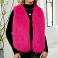 thumbnail image 2 of Women's Winter Warm Vest Short V Neck Fluffy Faux Fur Coat Shaggy Sleeveless Cardigan Hot Pink M, 2 of 7