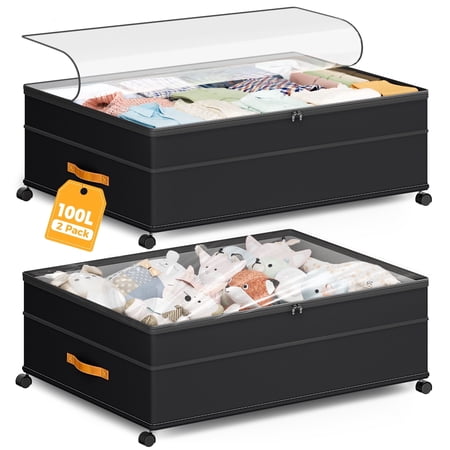 Condition photo showing Good Condition for youpins xxxl 100l under bed storage with wheels 2 pack under bed storage containers storage bins with lids for clothes shoes blankets black