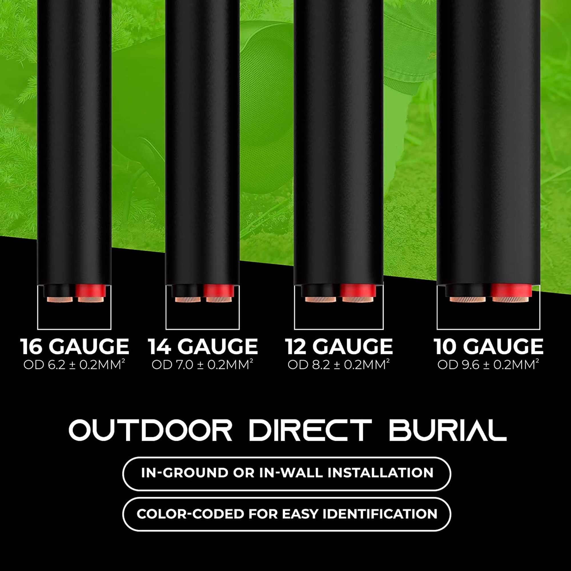 GearIT 16/2 CCA (Copper Clad Aluminum) Outdoor Speaker Wire for Outdoor Direct Burial / In Wall Speakers, Black 100 ft.