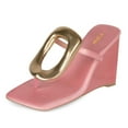 thumbnail image 2 of YDN Women Open Square Toe Metal Flip Flops Slip on Wedge Mid Heel Slide Mules Casual Dressy Work Sandals Size 10 Pink, 2 of 4