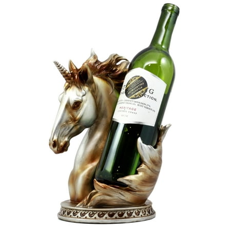 Mystical Glade Silver Unicorn Bust Wine Holder Resin Figurine Bottle Caddy Decor