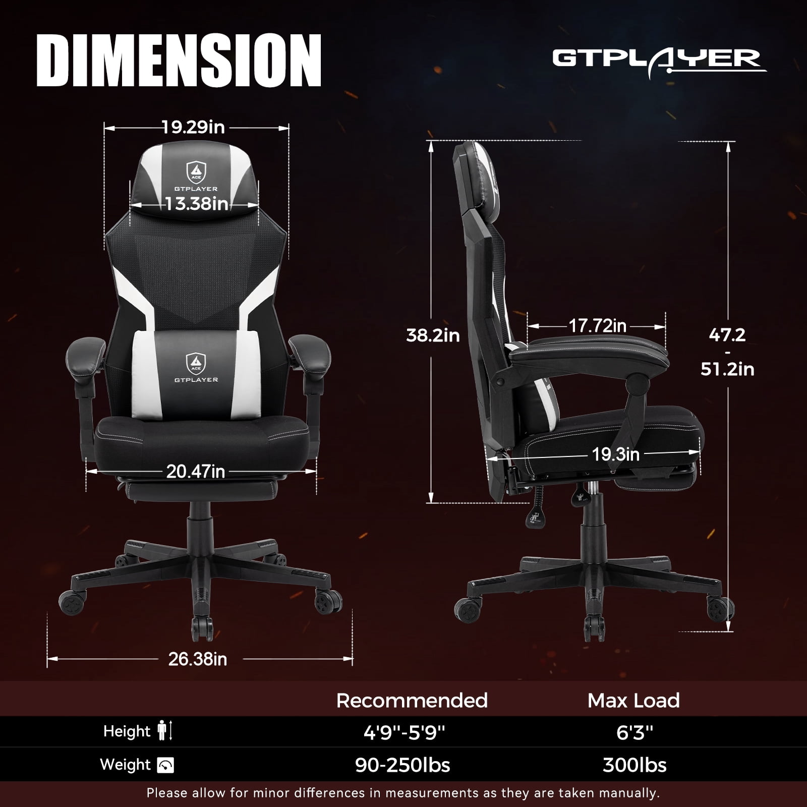 GTPLAYER Ergonomic Mesh Back Reclining Gaming Office Chair with Footrest, White