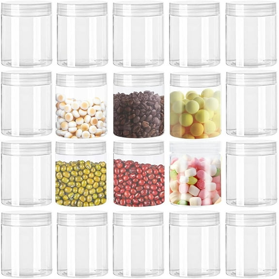 20Pcs Round Refillable Plastic Jars with Lids,4oz Clear Cosmetic Container Jars,Wide-mouth Storage Containers,Plastic Slime Jars for Dry Food Seasoning Honey Cosmetics Lotions Butters Slime Storage