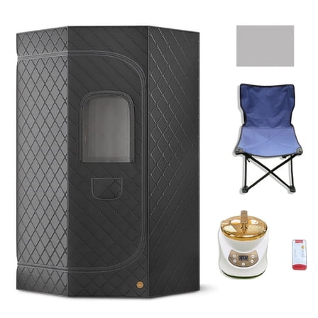 Portable  Steam Sauna Tent Home, Full Body Sauna Spa with 1 Steamers and 1 Folding Chairs Black, Electric, Foldable, High Temperature, Anti-Drying and Leak-Proof,1500W