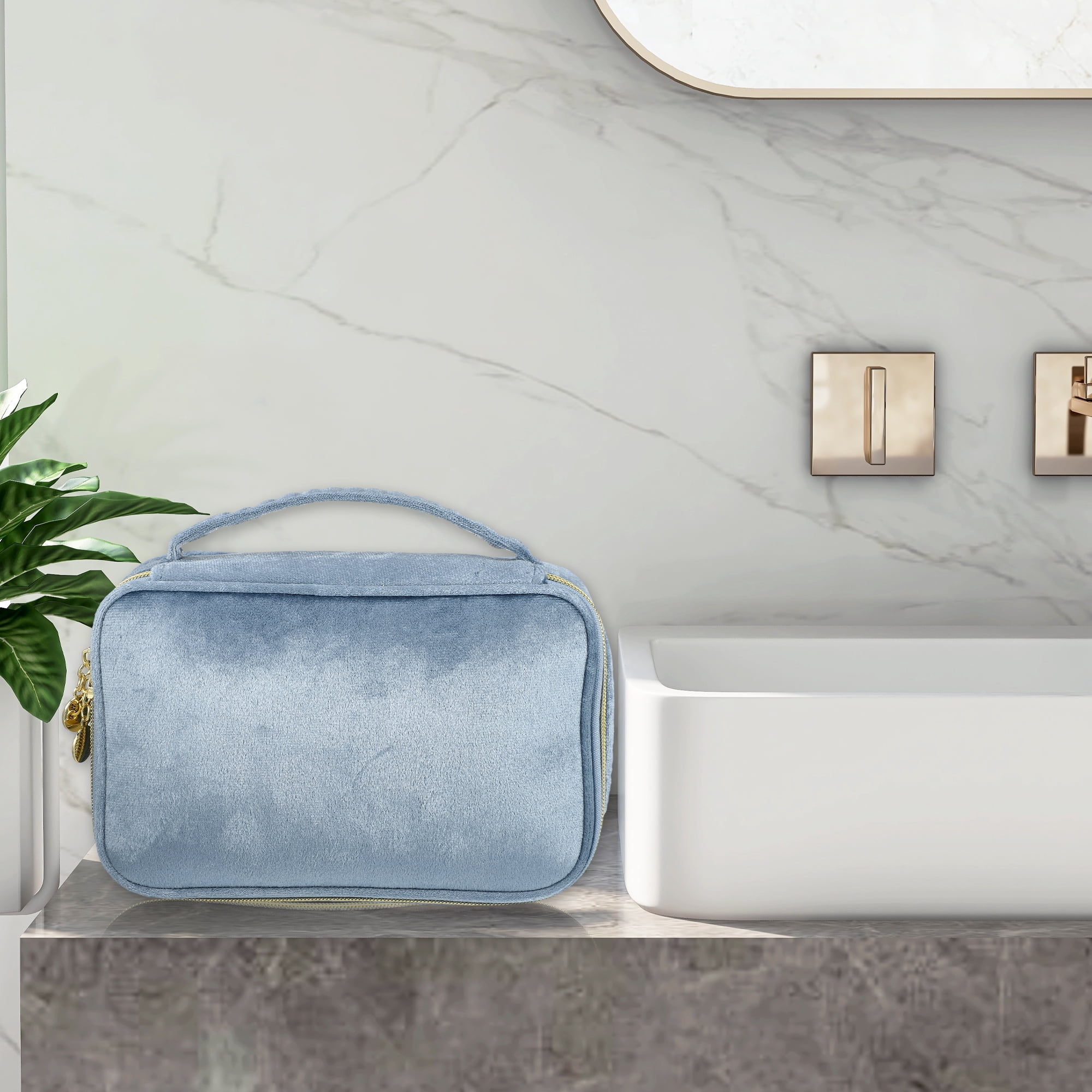 Unique Bargains 1Pc Durable Multifunctional Velvet Storage Cosmetic Bag for Women Blue