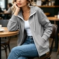 thumbnail image 5 of HappyYEE Women’s Lapel Zip Jacket - Drawstring Long Sleeve Coat Tops with Pockets - Loose Fall Daily Casual Outerwear, 5 of 9