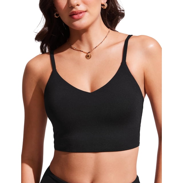 Top de Bikini CRZ YOGA Escote en V con Relleno Ajustable Negro Talla S