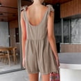 thumbnail image 2 of Vedolay Women Solid Color Rompers Crew Neck Sleeveless Summer Short Jumpsuits,Khaki M, 2 of 5