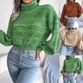thumbnail image 2 of Suéter de punto de cuello alto de manga larga con farol de colores mixtos europeos y americanos para mujer otoño e invierno, 2 of 5