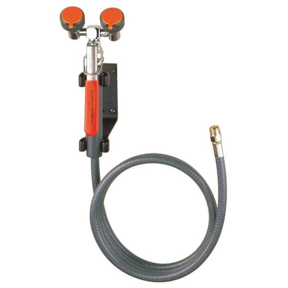 Dual Head Drench Hose, Eyes Coverage, Wall Mount, 8 ft. PVC Hose, Burst Strength 275 psi, NPT