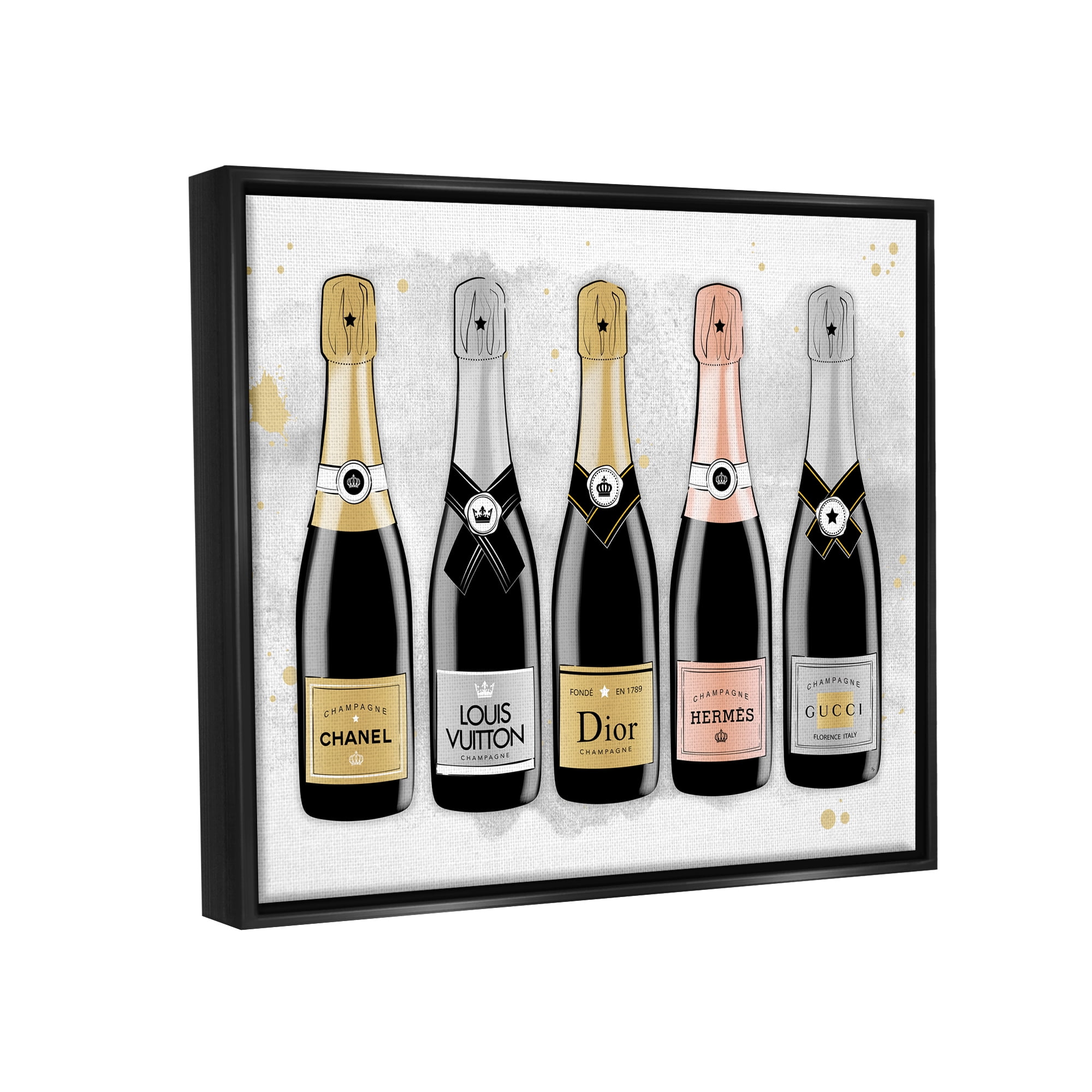 Stupell Industries Varied Glam Champagne Food & Beverage Painting Black Floater Framed Canvas Art Print Wall Art, 31 x 25