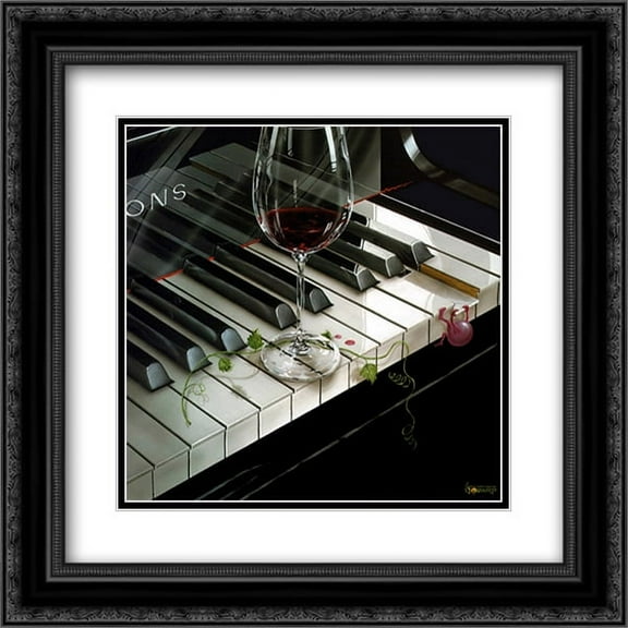 The Key to Wine 2x Matted 16x16 Black Ornate Framed Art Print by Michael Godard