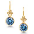 thumbnail image 2 of Gem Stone King 14K Yellow Gold Persian Blue Moissanite Dangle French Wire Earrings for Women (1.60 Cttw, Gemstone Birthstone, Round 6MM), 2 of 4