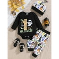 thumbnail image 3 of HWJAD Newborn Baby Boy Halloween Clothes My First Halloween Letter Romper+ Pants+Hat 3PCS Outfits Set, 3 of 10