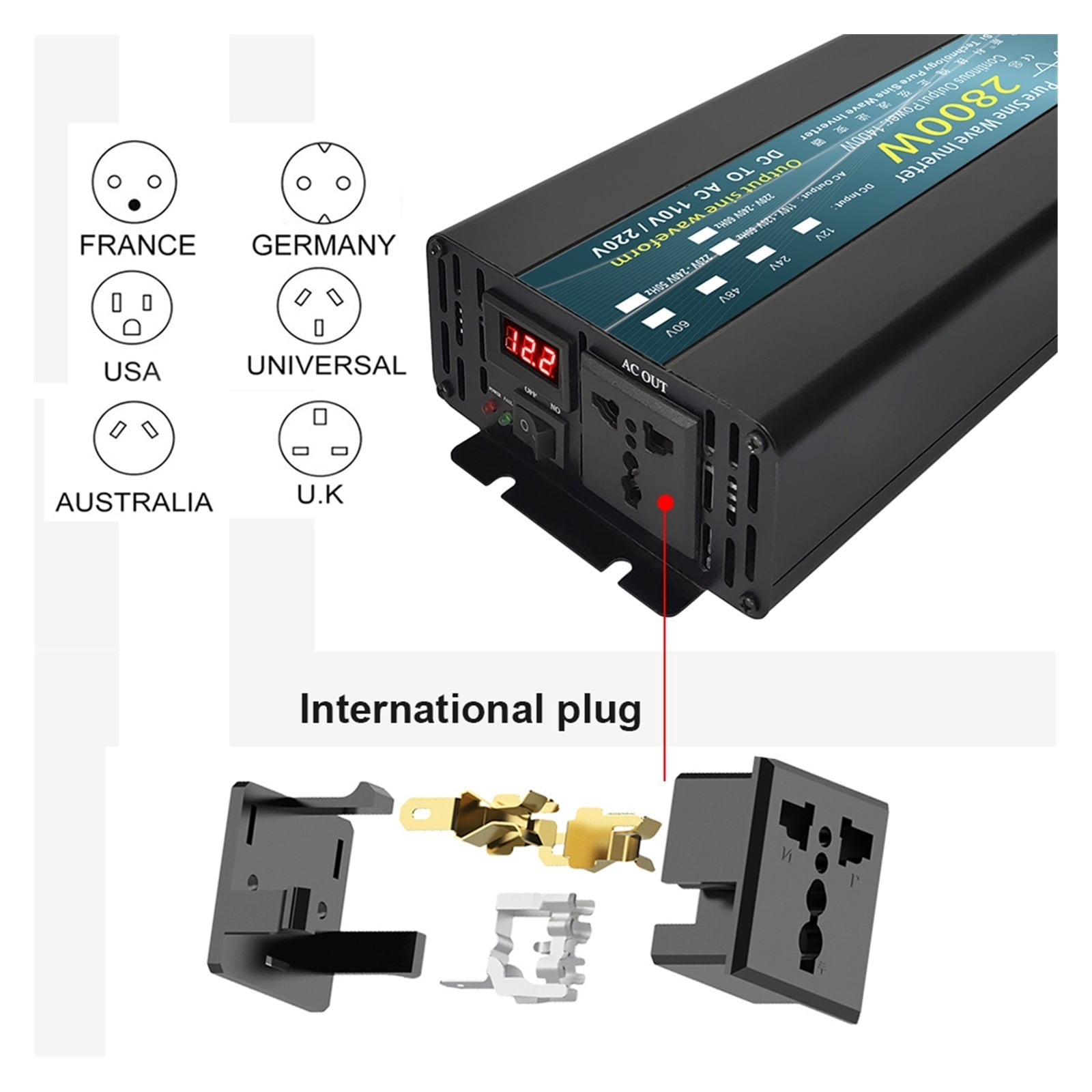 Inverter 12V 24V 1000W 1600W 2000W 2800W Pure Sine Wave Inverter Power Converter Solar Inversor 12V To 220 Transformer LED ,Accurate Quantification