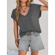 thumbnail image 4 of Camiseta Tankaneo para mujer, cuello en V profundo, corte holgado, gris oscuro, 4 of 7