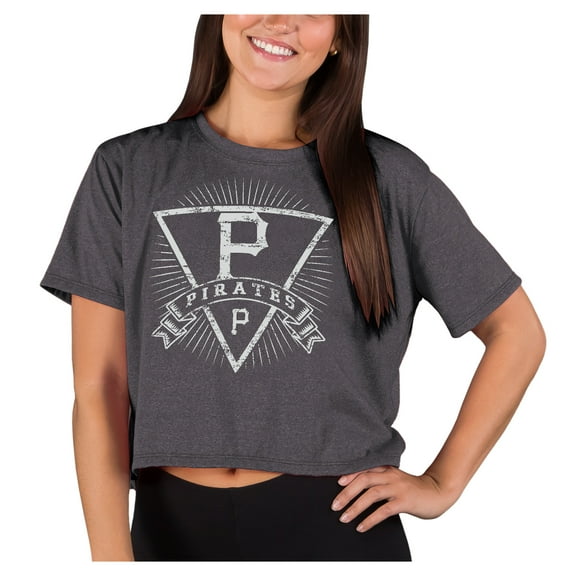 Women's-Concepts Sport  Heather Charcoal Pittsburgh Pirates Distressed Quest Boxy Cropped Top