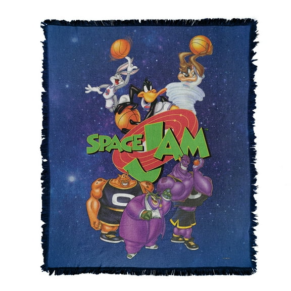 Space Jam Blanket, 50'x60' Group Collage Woven Tapestry Cotton Blend Fringed Throw