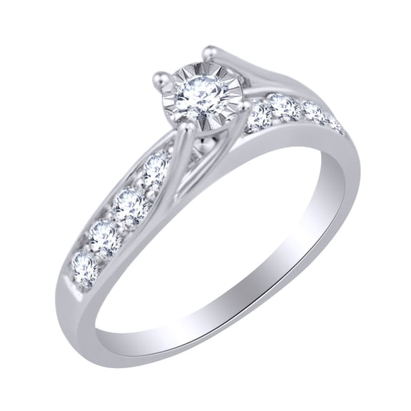 AFFY 0.7 Ct Round White Natural Diamond Solitaire Engagement Ring in 14k White Gold Ring Size - 4