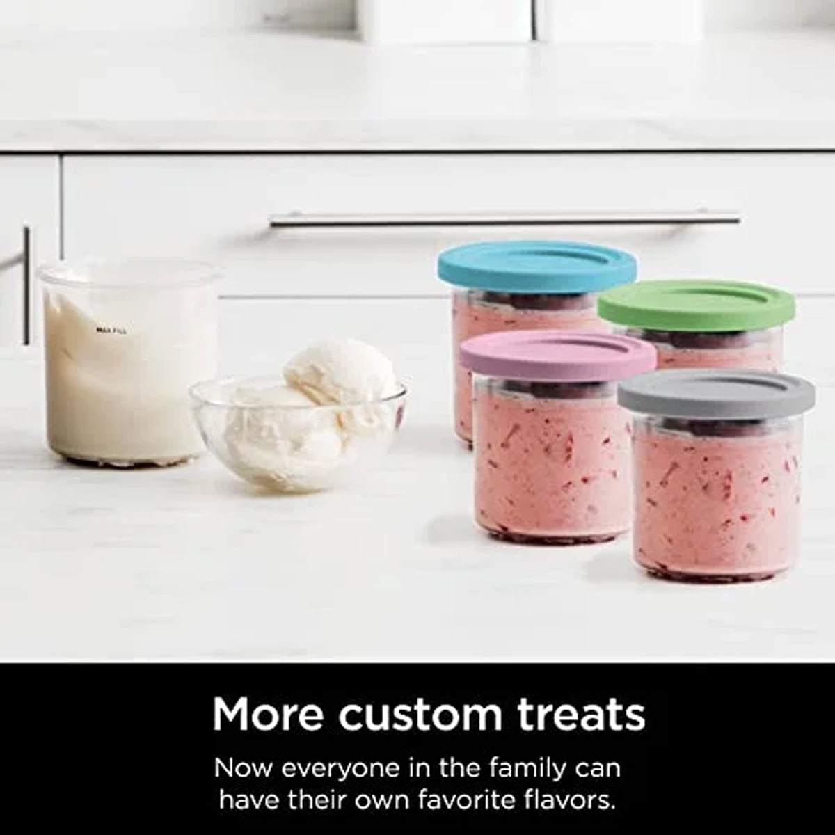 4 Pack, Compatible With Nc299Amz &Amp; Nc300S Series Creami Ice Cream Makers, Bpa-Free &Amp; Dishwasher Safe, Color Lids