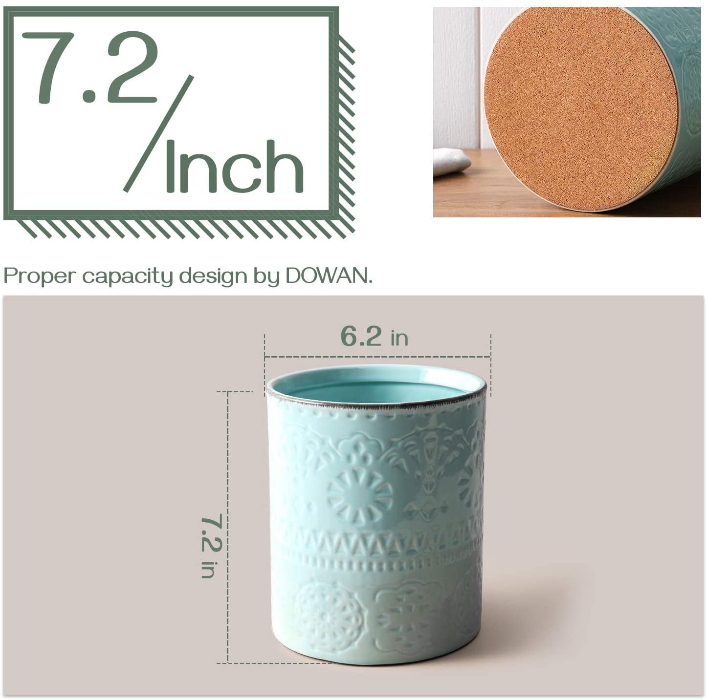 MyGift 6.7 inch Modern Round Concrete Utensil Holder for Kitchen Counter, Cooking Tool Storage Crock with Copper Tone Accent