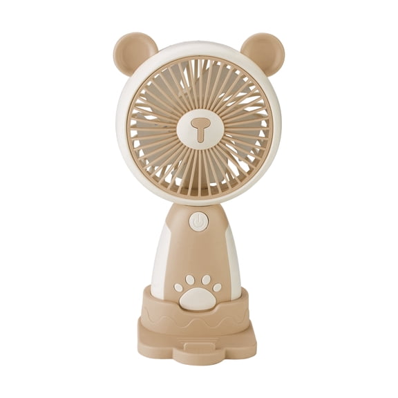 2-in-1 Rechargeable Portable Handheld & Desktop Fan with Phone Holder, 3 Speed-Brown
