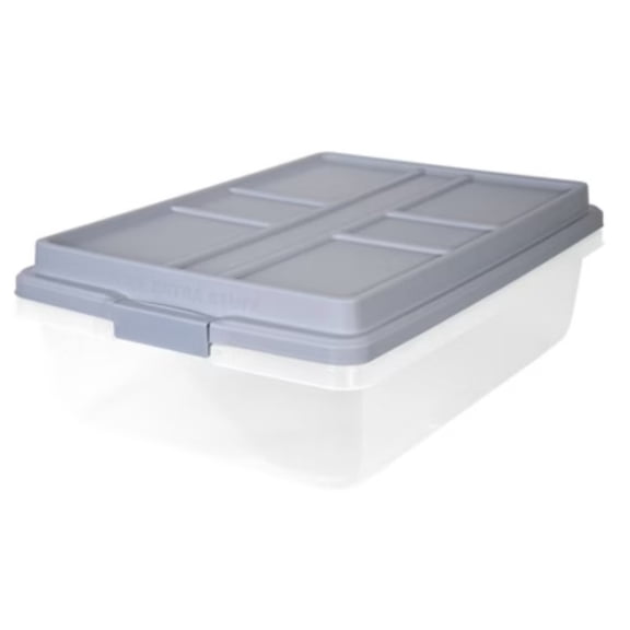 40qt Clear Plastic Storage Bin with Gray HI-RISE Stackable Lid: Under Bed Utility Totes, Locking Handles, Snap Closure