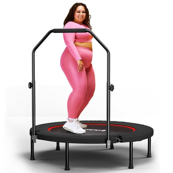 SkyBound Foldable Mini Trampoline Fitness Rebounder Quiet Bungees U-Shape Adjustable Foam Handle
