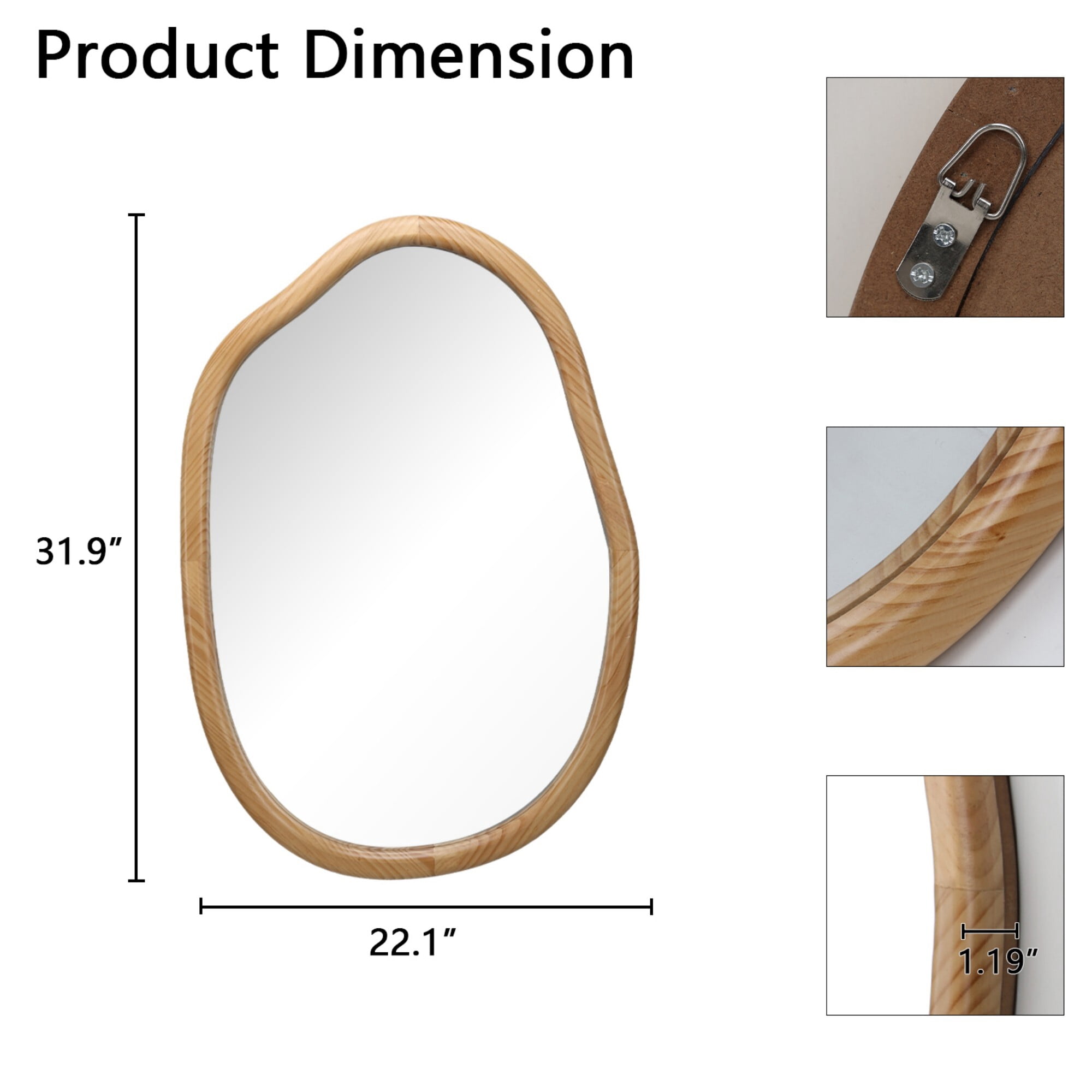 AENKYO Modern Irregular Wavy Mirror, Asymmetrical Wood Frame Decorative Wall Mirror for Bedroom & Living Room, Natural