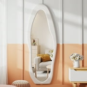 VLUSH Irregular Full Length Mirror, Floor Mirror Hanging & Leaning, 63x24 Wavy Wall Mirror (White)
