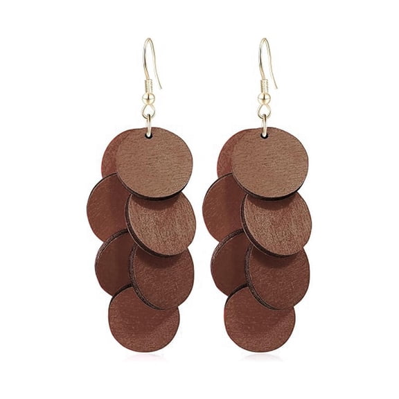 ZOUBAOQ Handmade Bohemian Wooden Round Dangle Drop Earrings,Colorful Layered Wooden Earrings, Bohemian Dangle Drop Earrings for Women