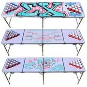 GoPong 8 Foot Portable Folding Pong Tailgate Game Table with 6 Balls, Dry Erase