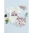 thumbnail image 2 of 3Pcs Baby Girl’s Clothes Set Cartoon Ice Cream Car Print Short Sleeve Romper and Shorts Outfits with Headband, 2 of 8