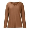 thumbnail image 4 of Scyoekwg Womens Going Out Tops Long Sleeve V-Neck Basic Dressy T-Shirt Blouse Solid Color Lightweight Vintage Fall Clothes Loose Casual Pullover, 4 of 5